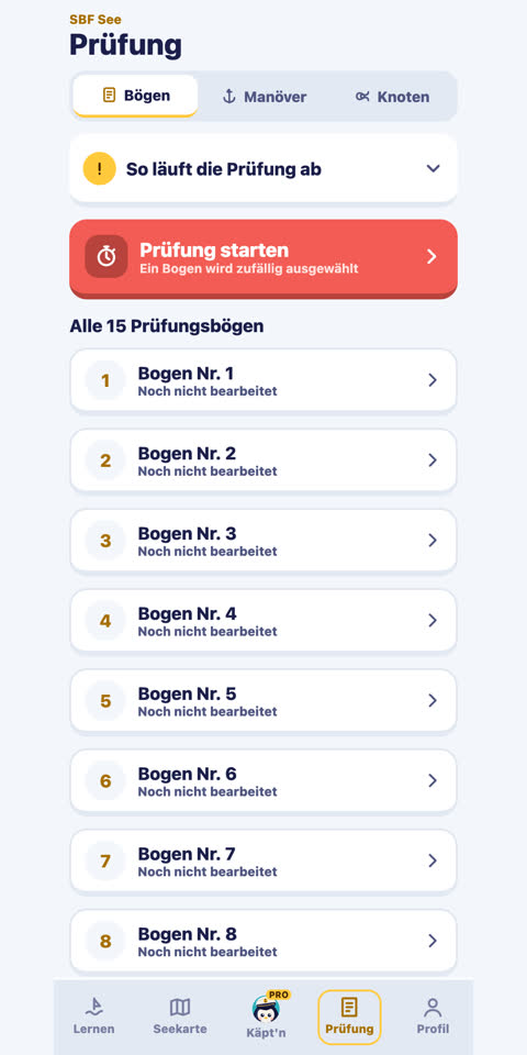 Prüfungsbögen in der App